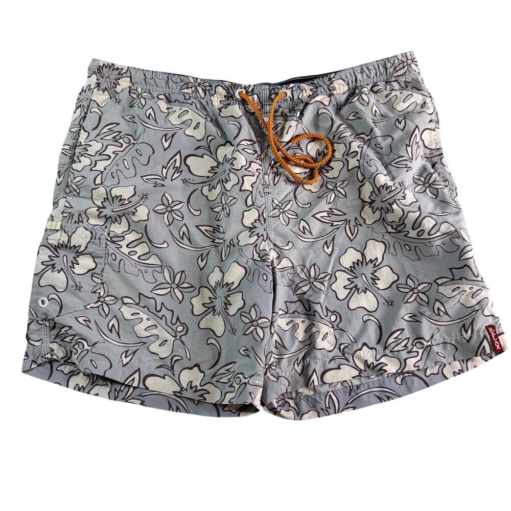 Tommy Bahama Relax Swim Trunks Mens Medium Gray Floral Hawaiian Beach Shorts